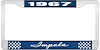 1967 Impala Blue And Chrome License Plate Frame With White Lettering - image 1