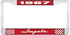 1967 Impala Red And Chrome License Plate Frame With White Lettering - image 1