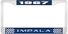 1967 Impala Blue And Chrome License Plate Frame With White Lettering - image 1