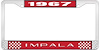 1967 Impala Red And Chrome License Plate Frame With White Lettering - image 1