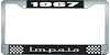 1967 Impala Black And Chrome License Plate Frame With White Lettering - image 1