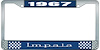 1967 Impala Blue And Chrome License Plate Frame With White Lettering - image 1