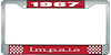 1967 Impala Red And Chrome License Plate Frame With White Lettering - image 1