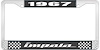 1967 Impala Black And Chrome License Plate Frame With White Lettering - image 1