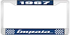 1967 Impala Blue And Chrome License Plate Frame With White Lettering - image 1