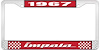 1967 Impala Red And Chrome License Plate Frame With White Lettering - image 1