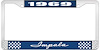 1969 Impala Blue And Chrome License Plate Frame With White Lettering - image 1