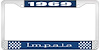 1969 Impala Blue And Chrome License Plate Frame With White Lettering - image 1