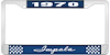 1970 Impala Blue And Chrome License Plate Frame With White Lettering - image 1
