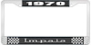 1970 Impala Black And Chrome License Plate Frame With White Lettering - image 1