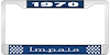 1970 Impala Blue And Chrome License Plate Frame With White Lettering - image 1