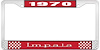 1970 Impala Red And Chrome License Plate Frame With White Lettering - image 1