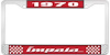 1970 Impala Red And Chrome License Plate Frame With White Lettering - image 1