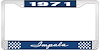 1971 Impala Blue And Chrome License Plate Frame With White Lettering - image 1