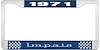 1971 Impala Blue And Chrome License Plate Frame With White Lettering - image 1