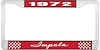 1972 Impala Red And Chrome License Plate Frame With White Lettering - image 1
