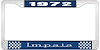 1972 Impala Blue And Chrome License Plate Frame With White Lettering - image 1