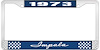 1973 Impala Blue And Chrome License Plate Frame With White Lettering - image 1