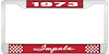 1973 Impala Red And Chrome License Plate Frame With White Lettering - image 1