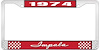 1974 Impala Red And Chrome License Plate Frame With White Lettering - image 1