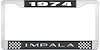 1974 Impala Black And Chrome License Plate Frame With White Lettering - image 1