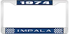 1974 Impala Blue And Chrome License Plate Frame With White Lettering - image 1