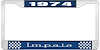1974 Impala Blue And Chrome License Plate Frame With White Lettering - image 1