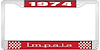 1974 Impala Red And Chrome License Plate Frame With White Lettering - image 1