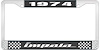 1974 Impala Black And Chrome License Plate Frame With White Lettering - image 1