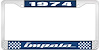 1974 Impala Blue And Chrome License Plate Frame With White Lettering - image 1