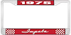 1975 Impala Red And Chrome License Plate Frame With White Lettering - image 1