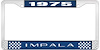 1975 Impala Blue And Chrome License Plate Frame With White Lettering - image 1