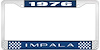 1976 Impala Blue And Chrome License Plate Frame With White Lettering - image 1