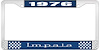 1976 Impala Blue And Chrome License Plate Frame With White Lettering - image 1