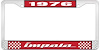 1976 Impala Red And Chrome License Plate Frame With White Lettering - image 1