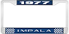 1977 Impala Blue And Chrome License Plate Frame With White Lettering - image 1