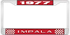 1977 Impala Red And Chrome License Plate Frame With White Lettering - image 1