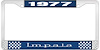 1977 Impala Blue And Chrome License Plate Frame With White Lettering - image 1