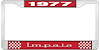 1977 Impala Red And Chrome License Plate Frame With White Lettering - image 1