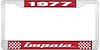 1977 Impala Red And Chrome License Plate Frame With White Lettering - image 1