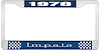 1978 Impala Blue And Chrome License Plate Frame With White Lettering - image 1