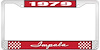 1979 Impala Red And Chrome License Plate Frame With White Lettering - image 1