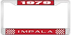 1979 Impala Red And Chrome License Plate Frame With White Lettering - image 1