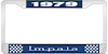 1979 Impala Blue And Chrome License Plate Frame With White Lettering - image 1
