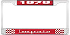 1979 Impala Red And Chrome License Plate Frame With White Lettering - image 1