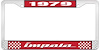1979 Impala Red And Chrome License Plate Frame With White Lettering - image 1