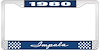 1980 Impala Blue And Chrome License Plate Frame With White Lettering - image 1