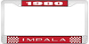 1980 Impala Red And Chrome License Plate Frame With White Lettering - image 1