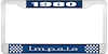 1980 Impala Blue And Chrome License Plate Frame With White Lettering - image 1