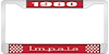 1980 Impala Red And Chrome License Plate Frame With White Lettering - image 1